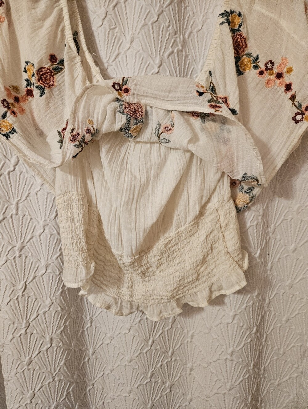 Embroidered Ivory Floral Peasant Top - Picture 7 of 12